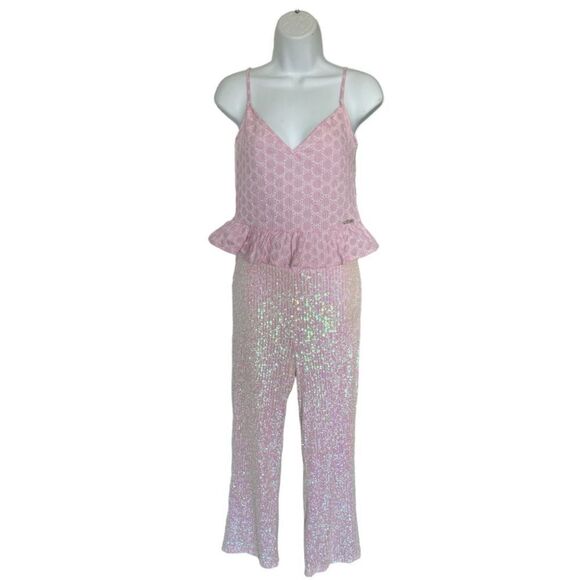 NAULY GLAMOUR Sequined Pink Iridescent Ankle-Length Pants Size IT 42 USA M - Picture 6 of 11